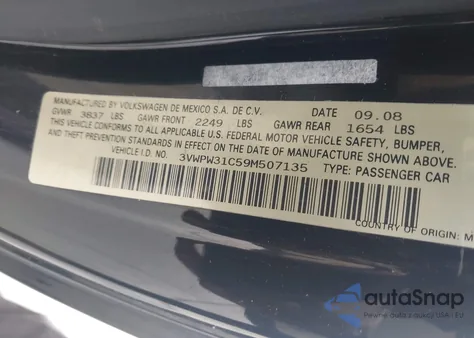 2009 Volkswagen New Beetle 2.5L from USA, damaged, VIN 3VWPW31C59M507135